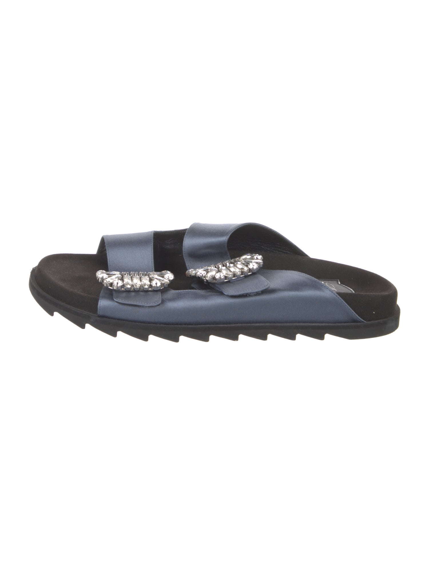 Roger Vivier Leather Crystal Embellishments Slides