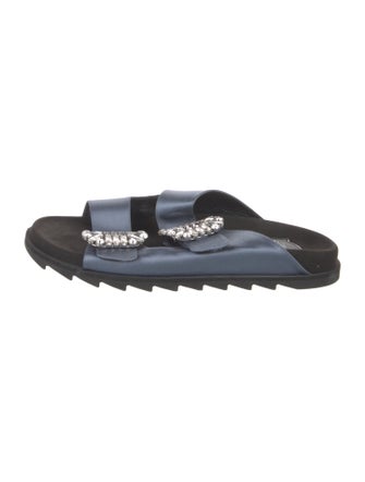Roger Vivier Leather Crystal Embellishments Slides