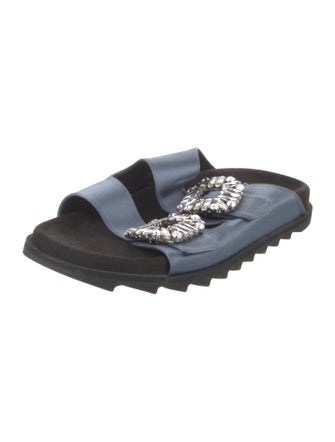 Roger Vivier Leather Crystal Embellishments Slides
