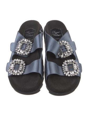 Roger Vivier Leather Crystal Embellishments Slides