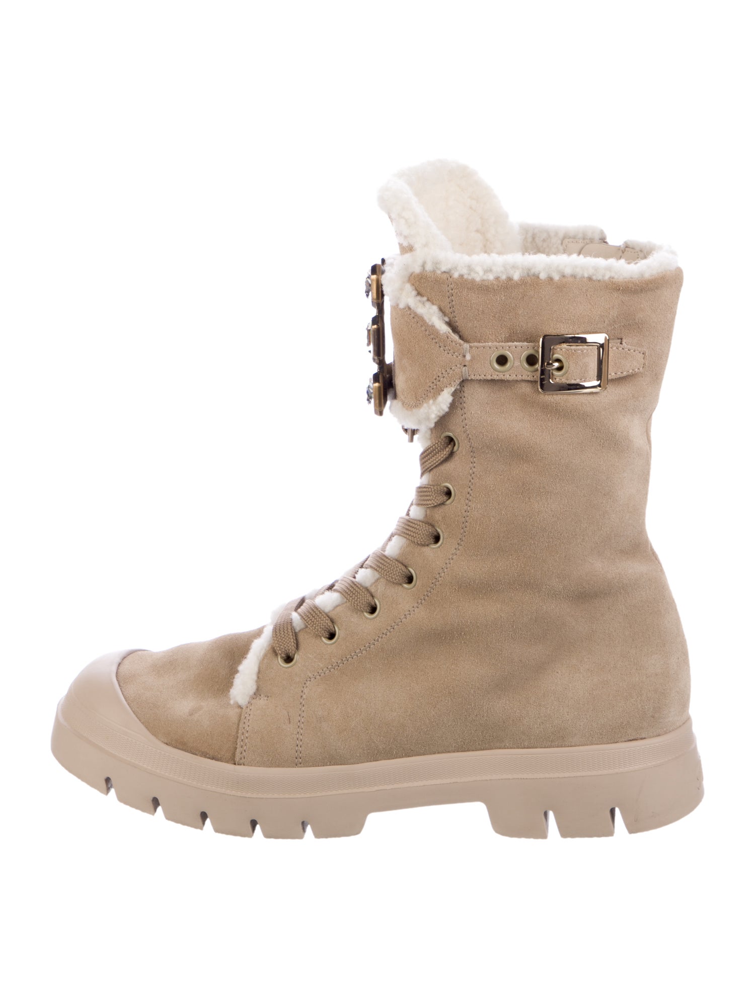 Roger Vivier Suede Colorblock Pattern Combat Boots