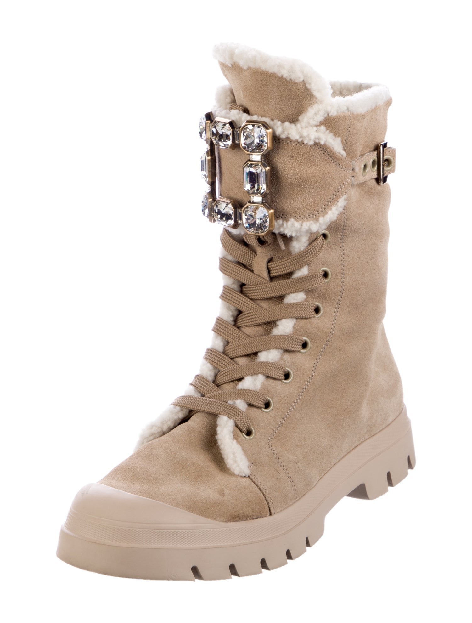 Roger Vivier Suede Colorblock Pattern Combat Boots