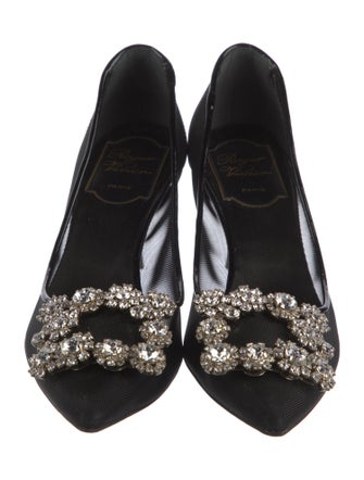 Roger Vivier Mesh Crystal Embellishments Pumps