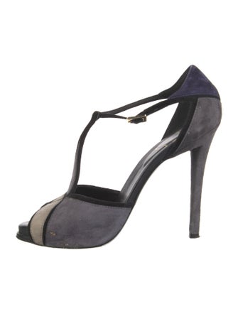 Roger Vivier Suede Colorblock Pattern T-Strap Sandals