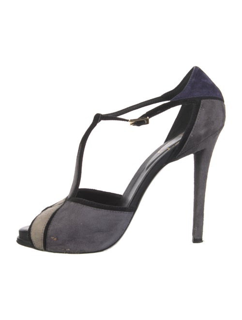 Roger Vivier Suede Colorblock Pattern T-Strap Sandals