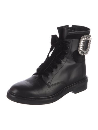 Roger Vivier Leather Crystal Embellishments Combat Boots