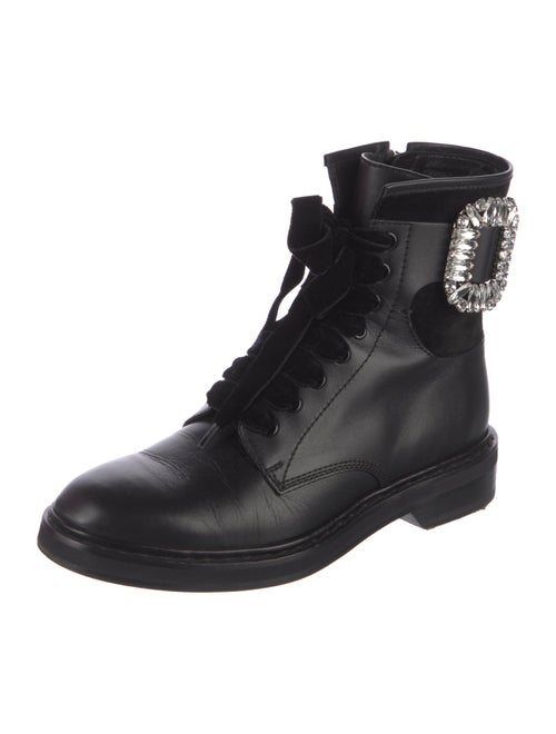 Roger Vivier Leather Crystal Embellishments Combat Boots
