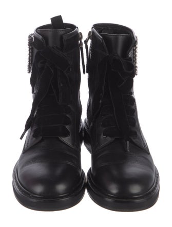 Roger Vivier Leather Crystal Embellishments Combat Boots