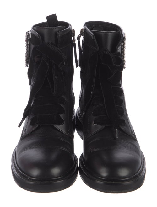 Roger Vivier Leather Crystal Embellishments Combat Boots
