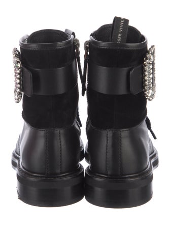 Roger Vivier Leather Crystal Embellishments Combat Boots
