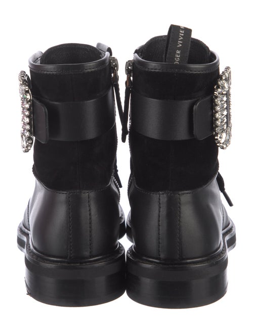 Roger Vivier Leather Crystal Embellishments Combat Boots