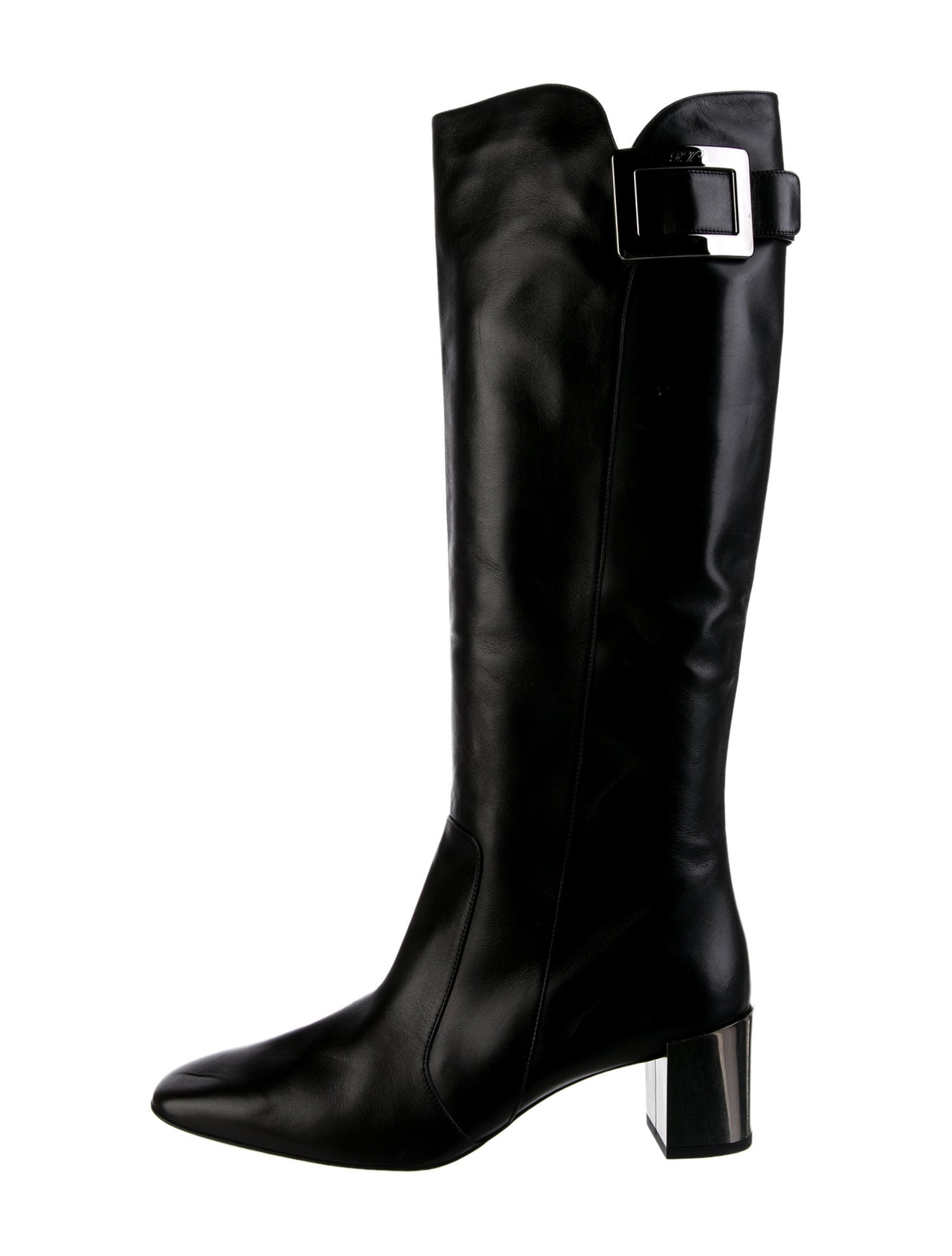 Roger Vivier Leather Ruffle Embellishment Riding Boots