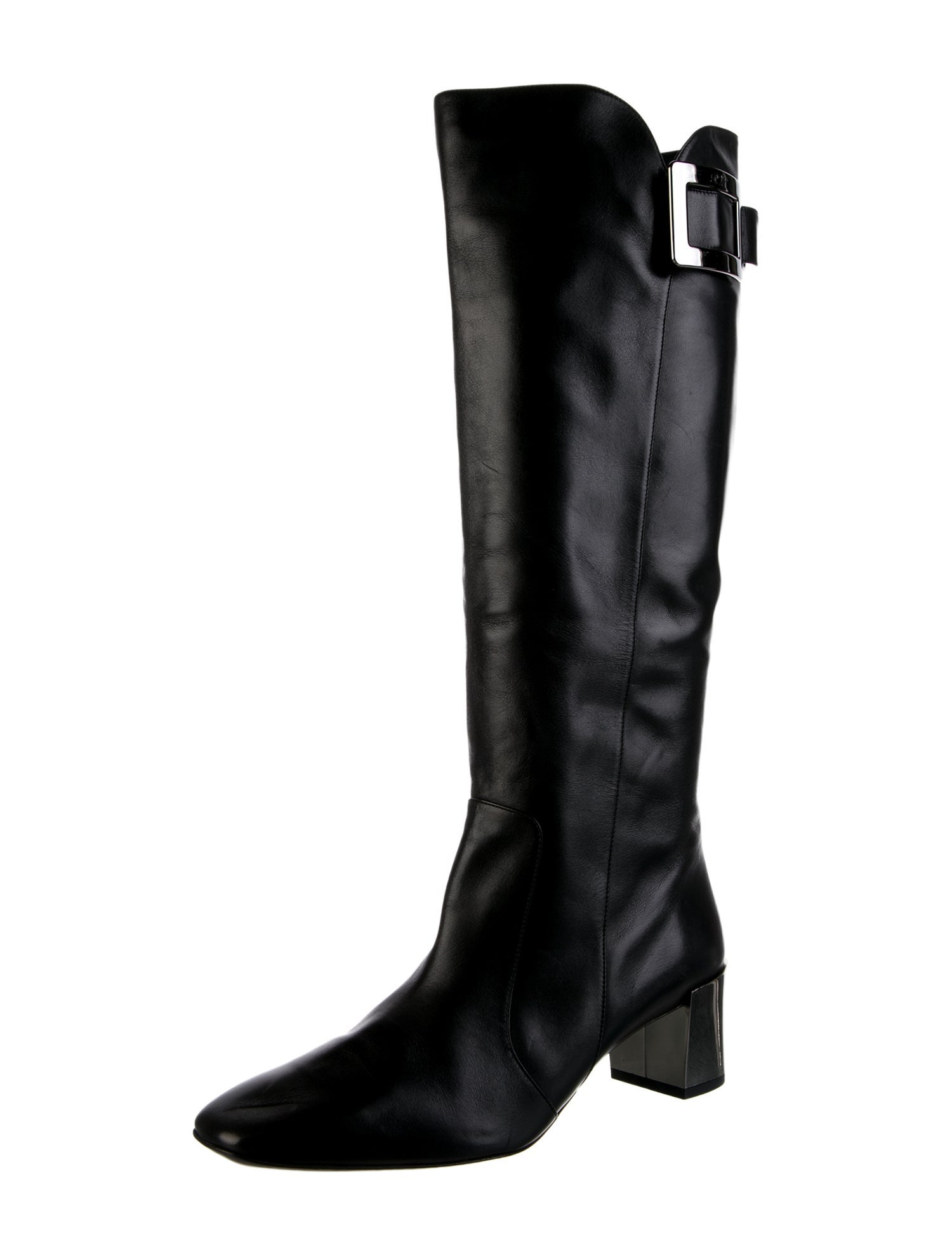 Roger Vivier Leather Ruffle Embellishment Riding Boots