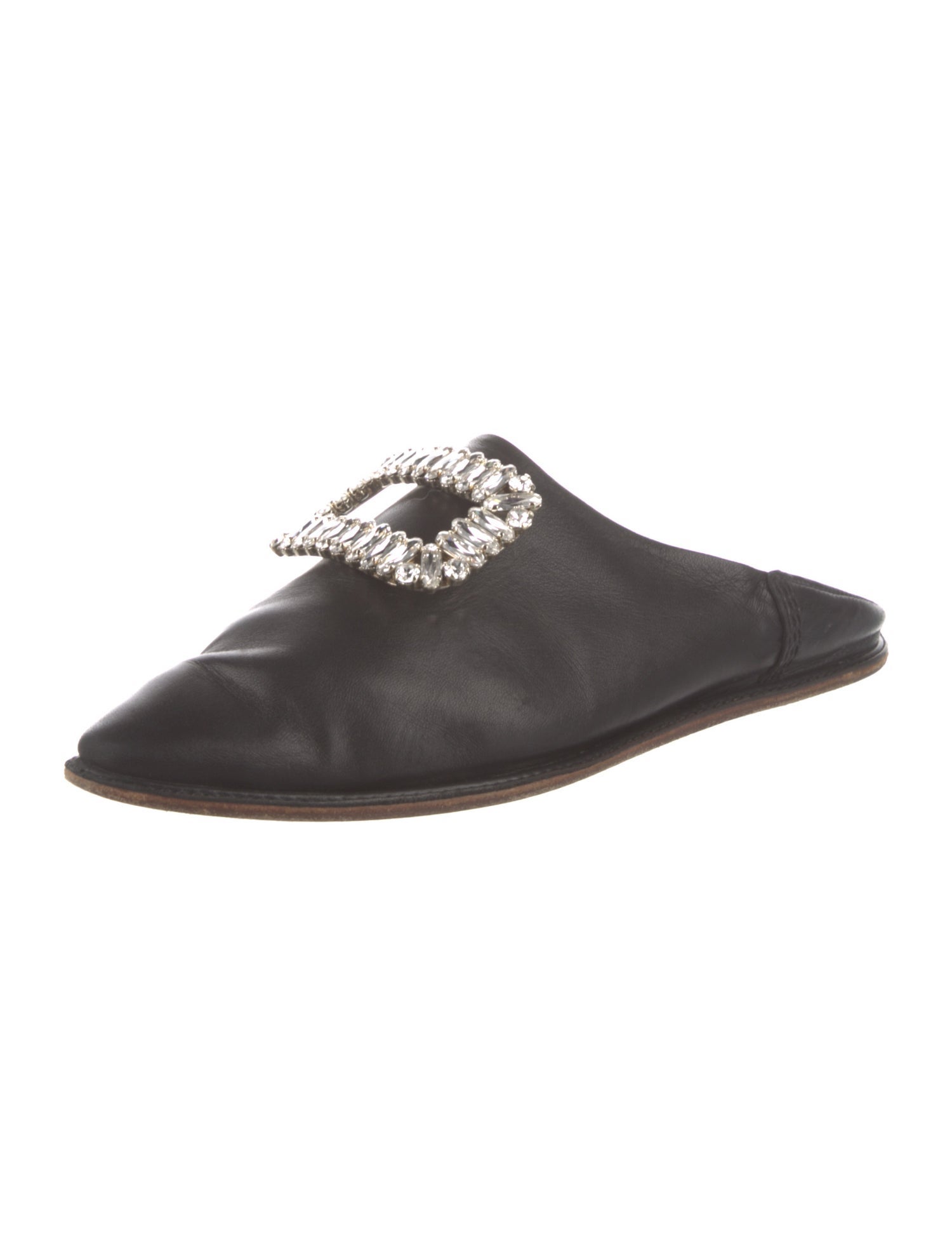 Roger Vivier Leather Crystal Embellishments Mules