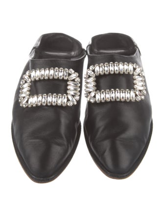 Roger Vivier Leather Crystal Embellishments Mules