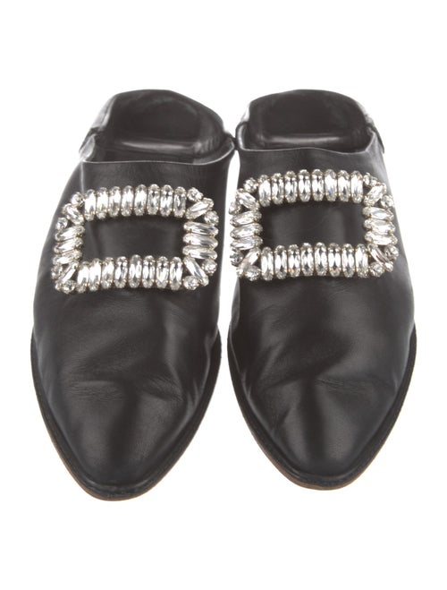 Roger Vivier Leather Crystal Embellishments Mules