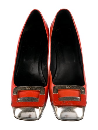 Roger Vivier Leather Colorblock Pattern Pumps