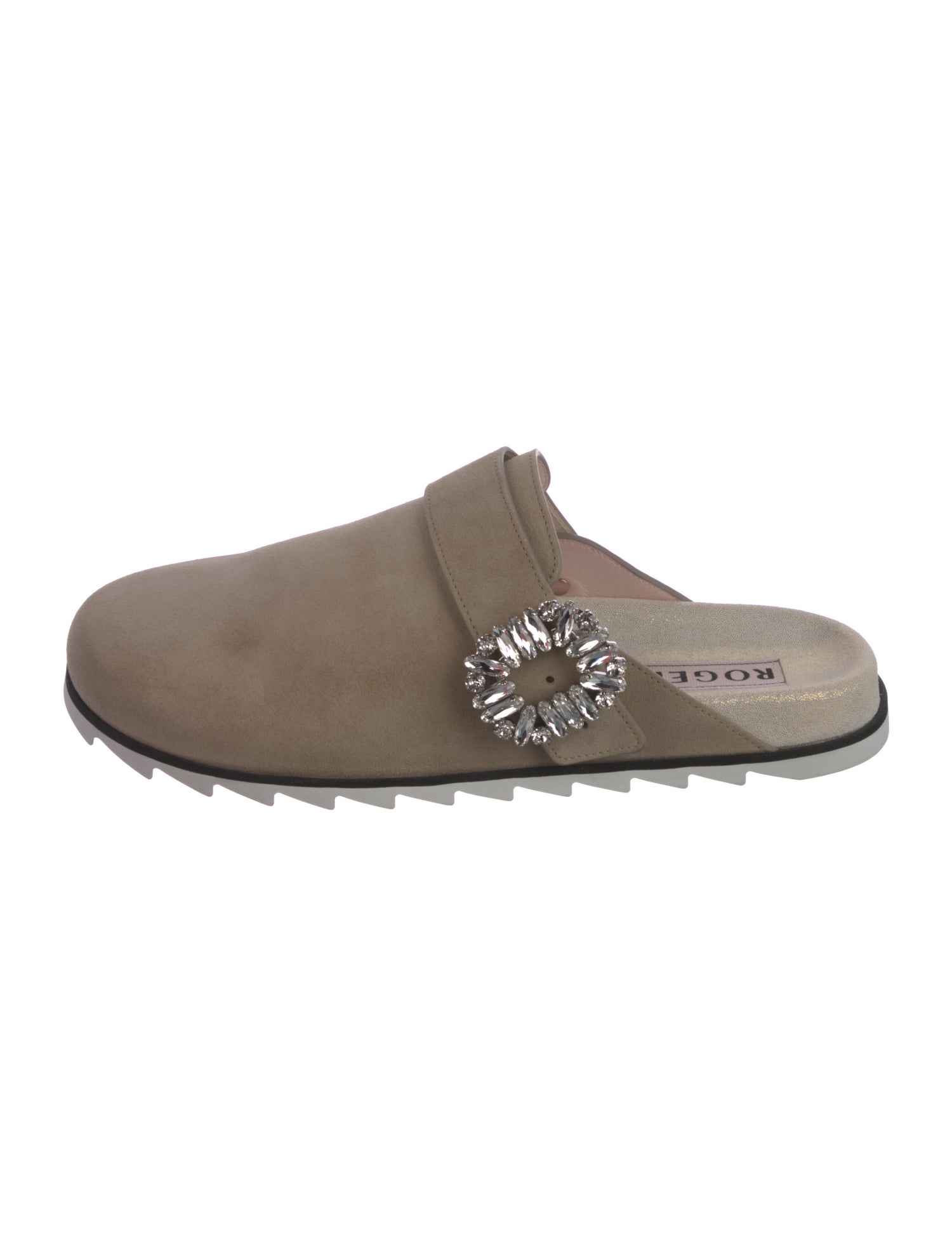 Roger Vivier Suede Crystal Embellishments Mules