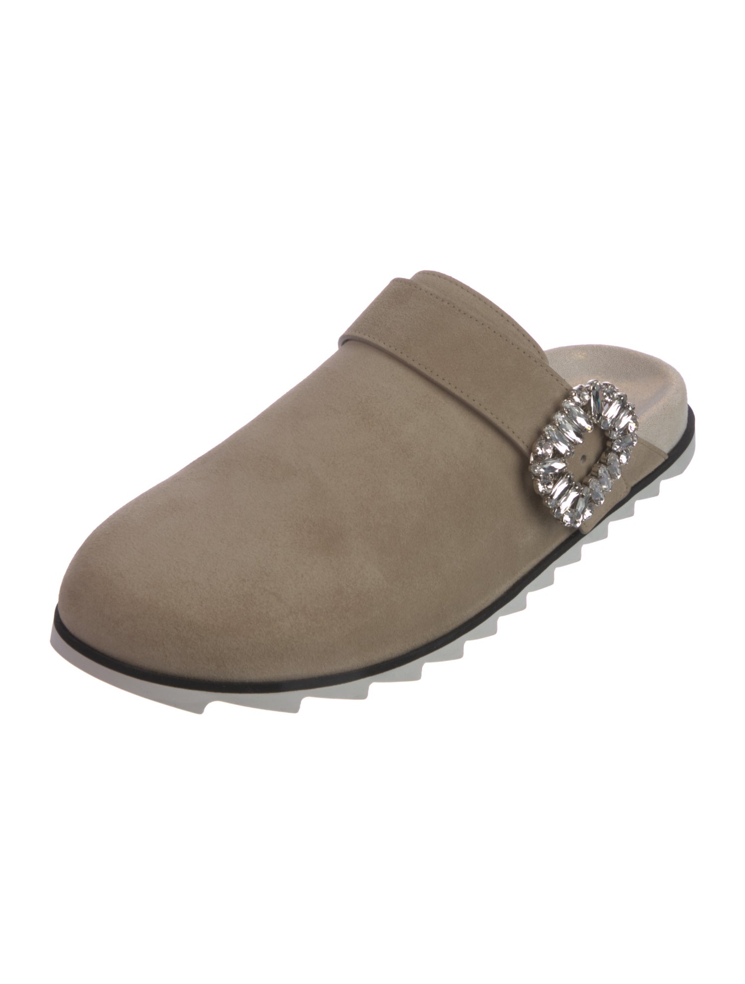 Roger Vivier Suede Crystal Embellishments Mules