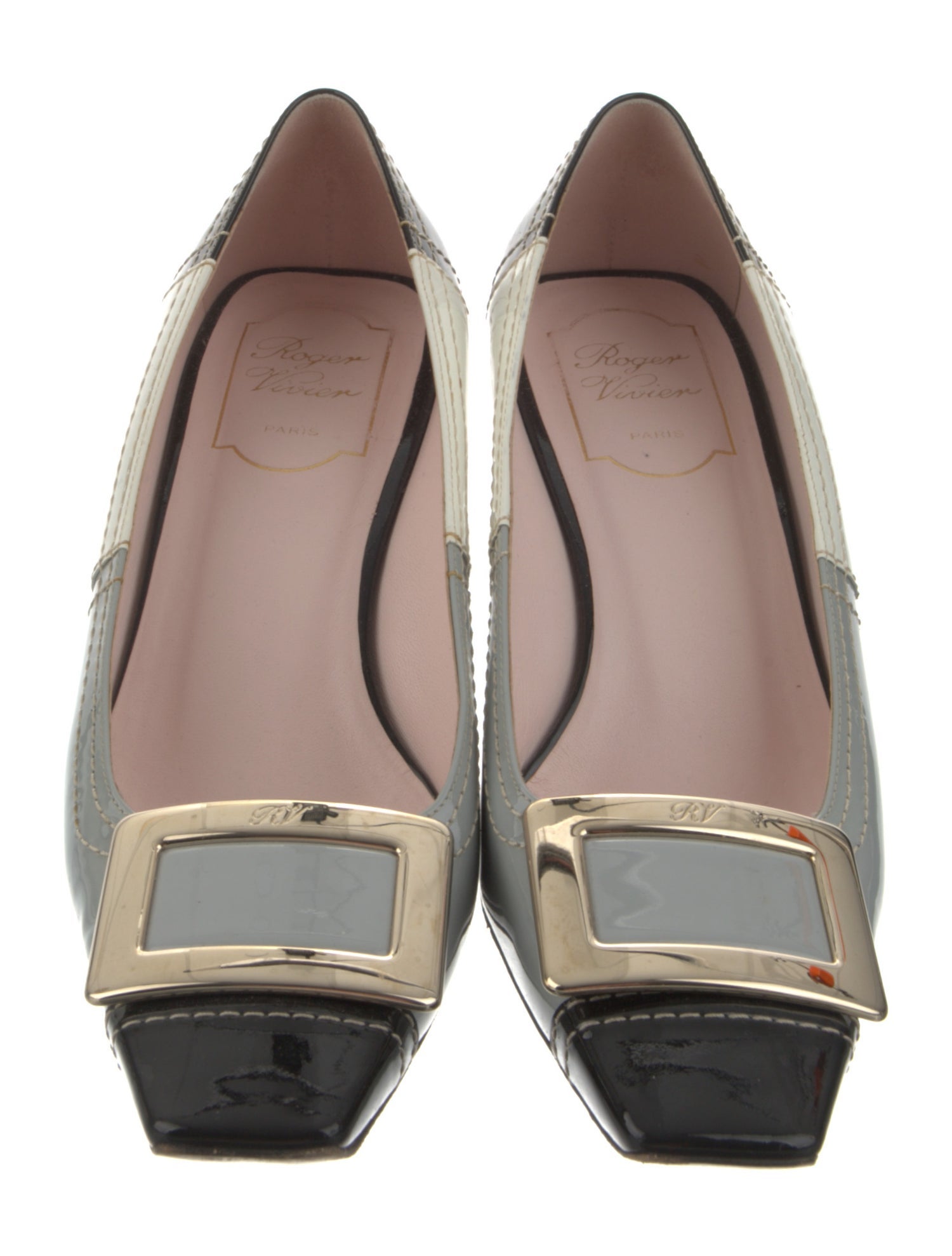 Roger Vivier Patent Leather Colorblock Pattern Pumps
