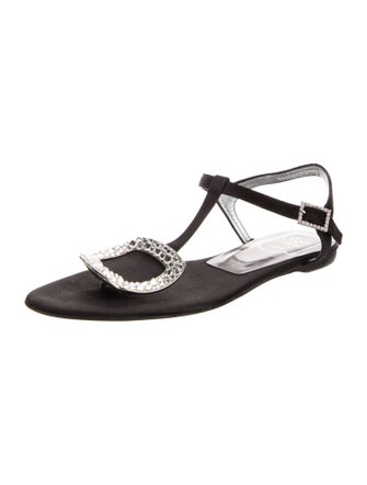 Roger Vivier Satin Crystal Embellishments T-Strap Sandals