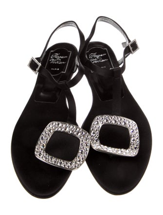 Roger Vivier Satin Crystal Embellishments T-Strap Sandals