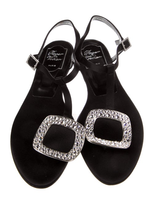 Roger Vivier Satin Crystal Embellishments T-Strap Sandals
