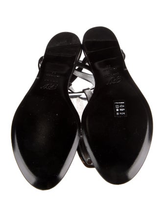 Roger Vivier Satin Crystal Embellishments T-Strap Sandals