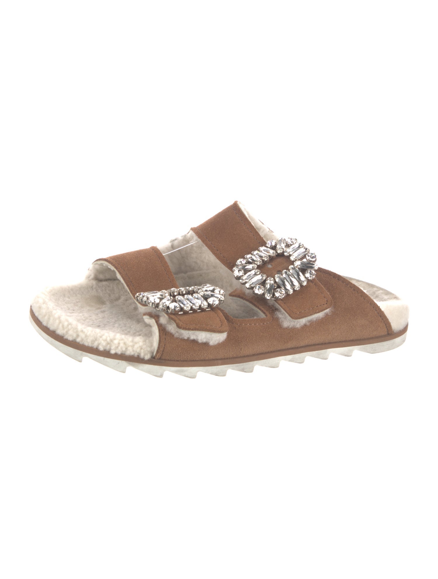 Roger Vivier Suede Crystal Embellishments Mules