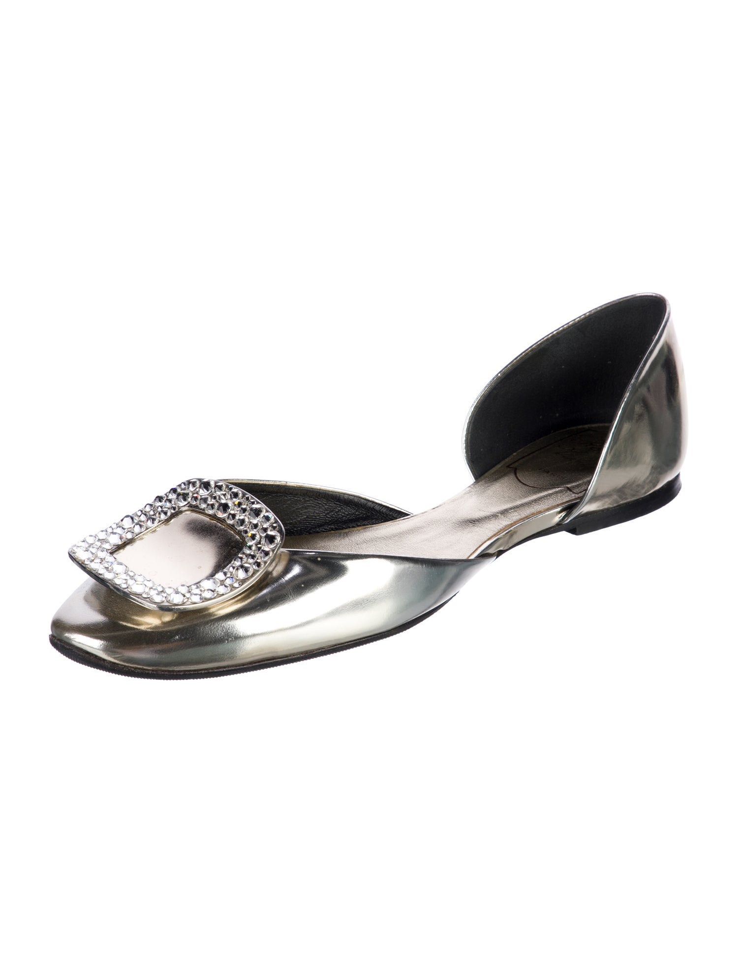 Roger Vivier Leather Crystal Embellishments D'Orsay Flats
