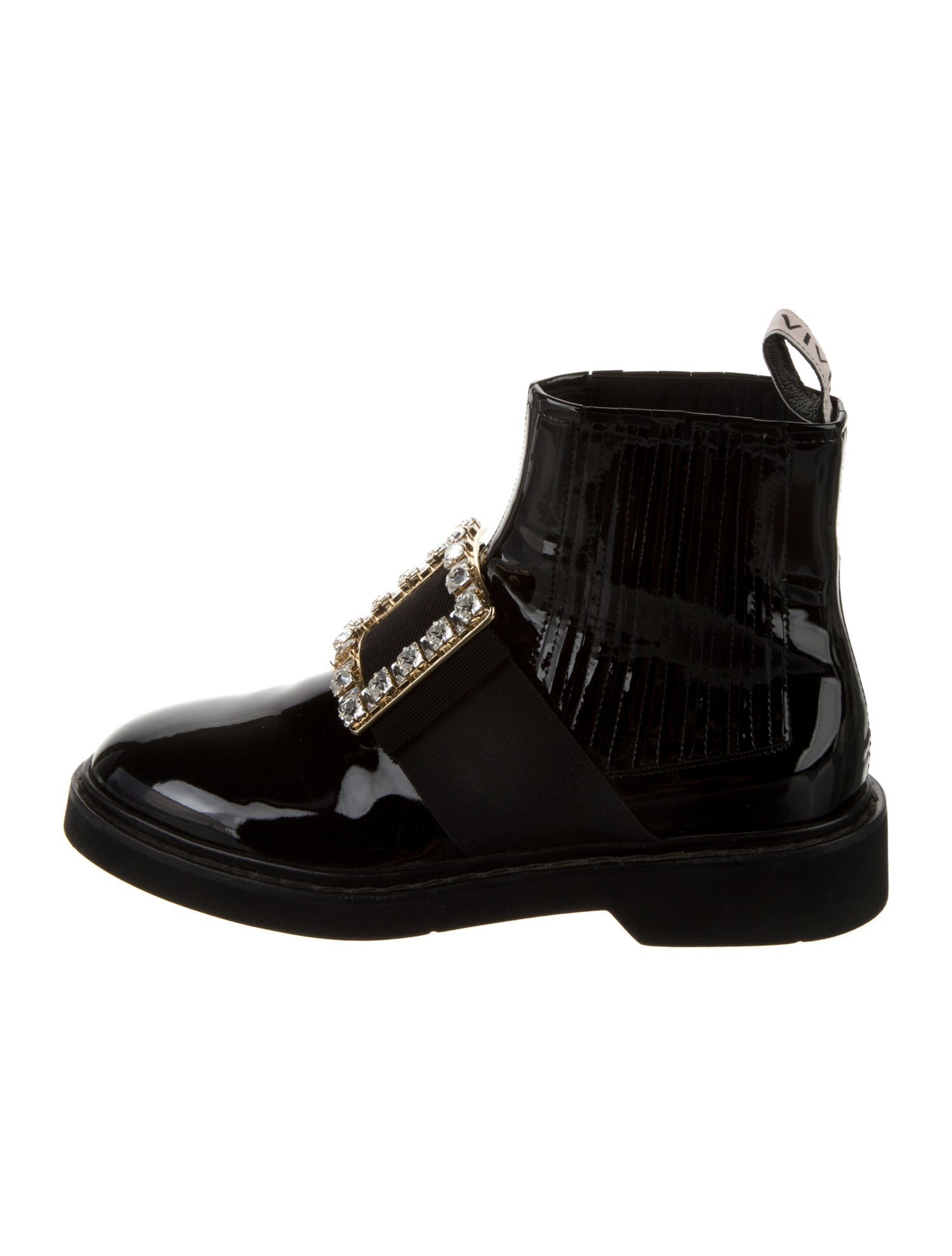 Roger Vivier Patent Leather Crystal Embellishments Combat Boots