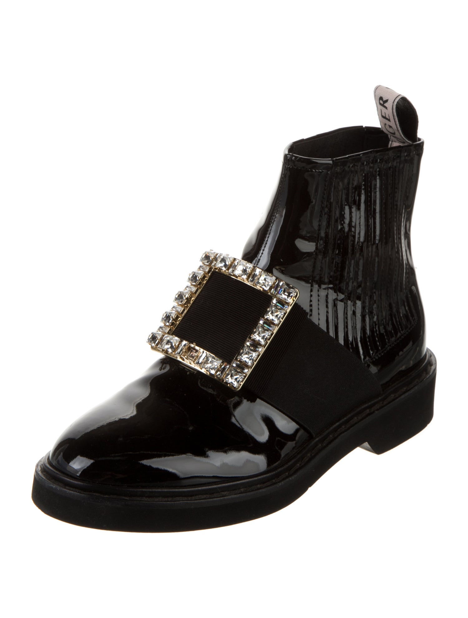 Roger Vivier Patent Leather Crystal Embellishments Combat Boots