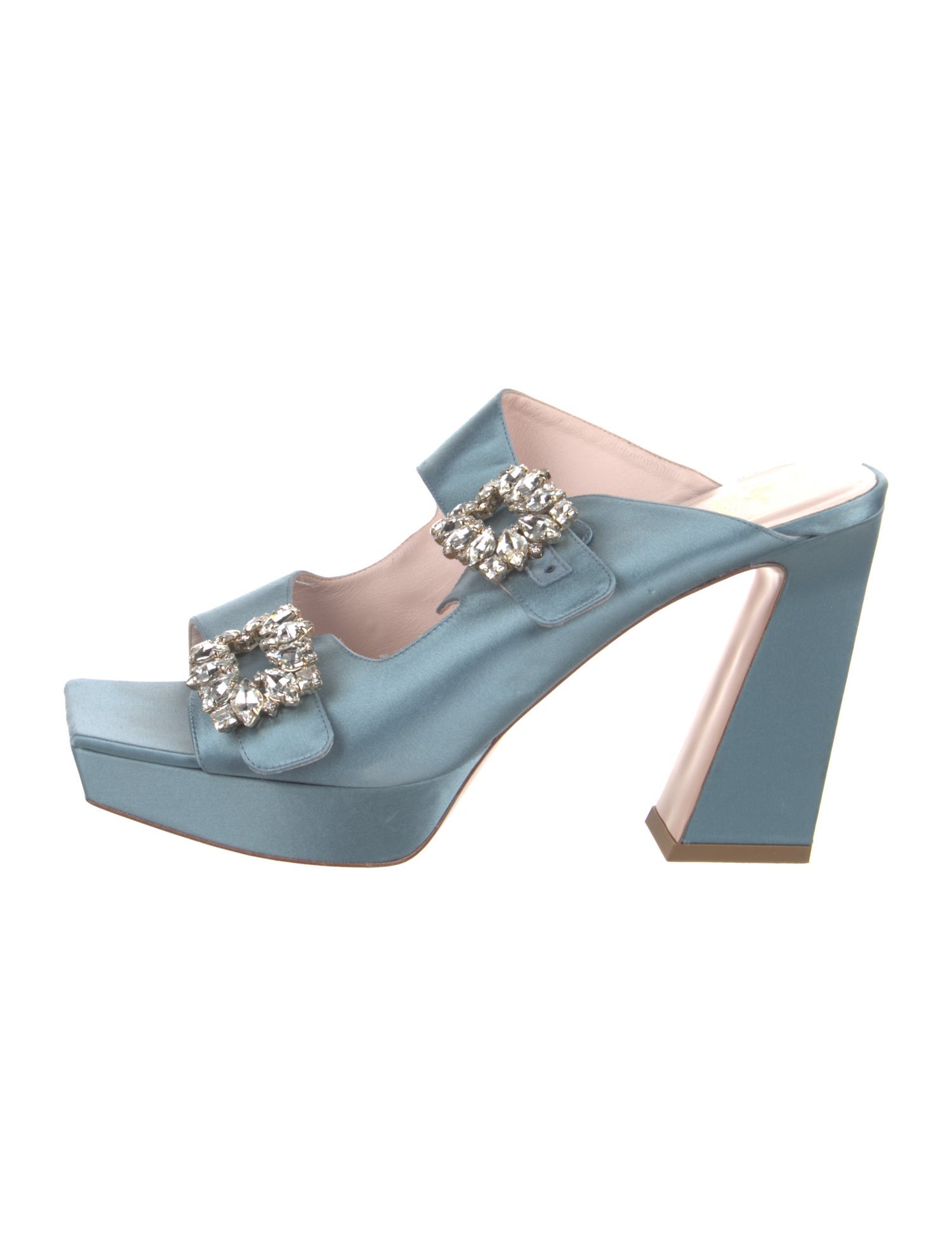 Roger Vivier Satin Crystal Embellishments Slides