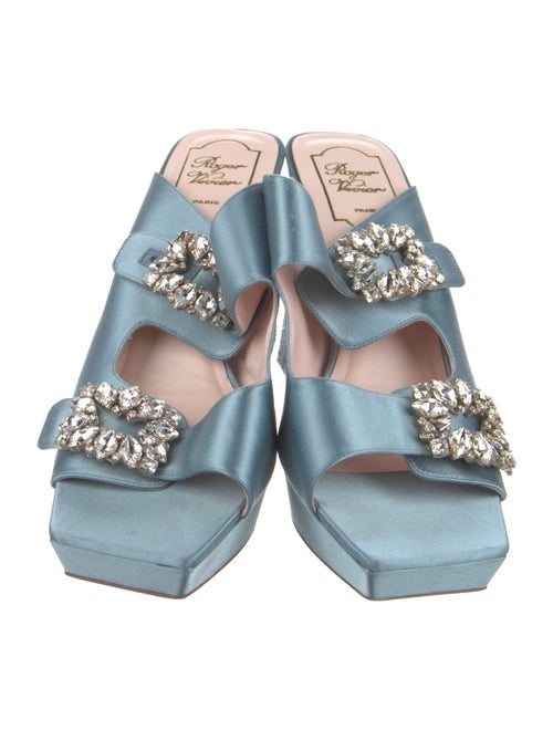 Roger Vivier Satin Crystal Embellishments Slides