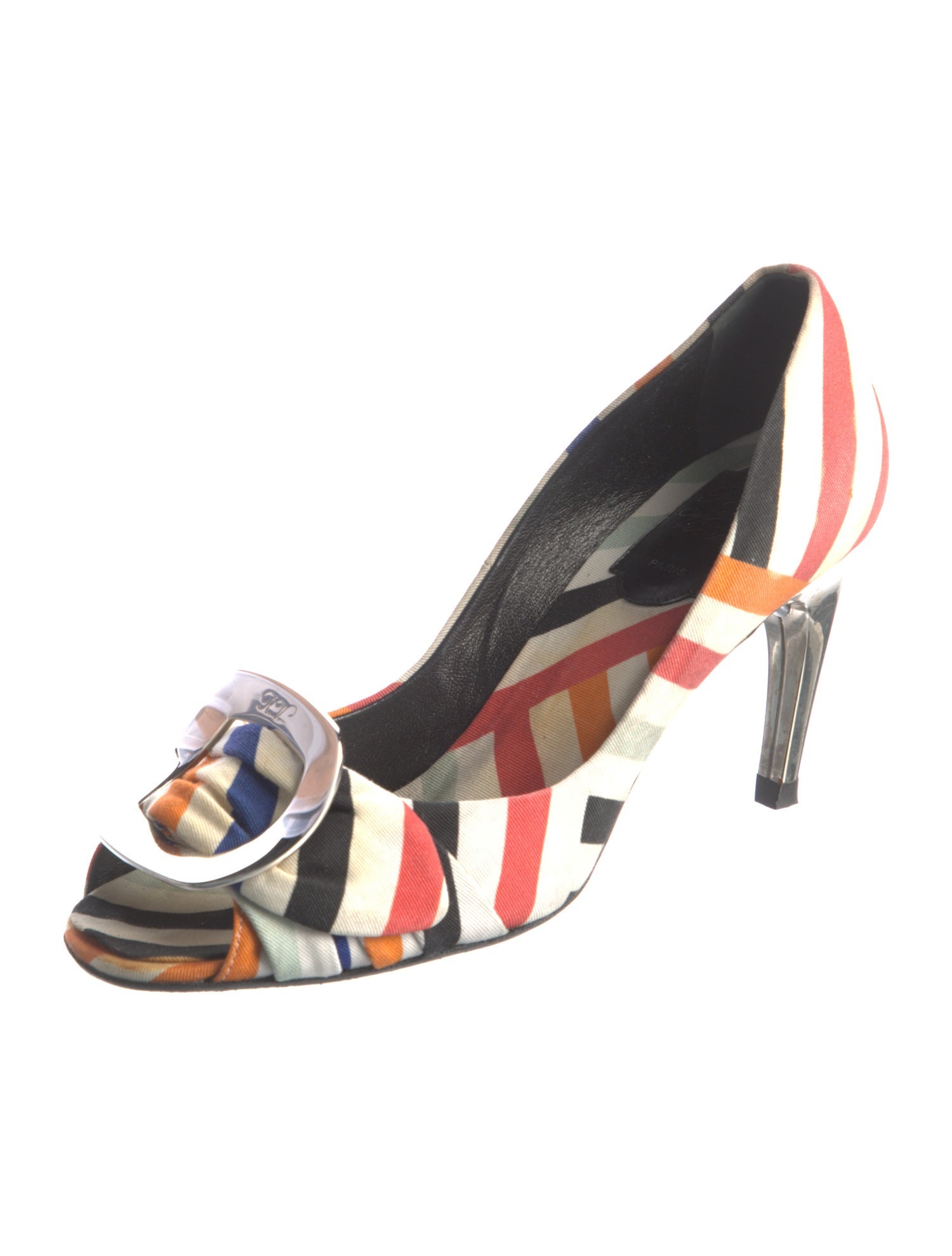 Roger Vivier Satin Striped D'Orsay Pumps