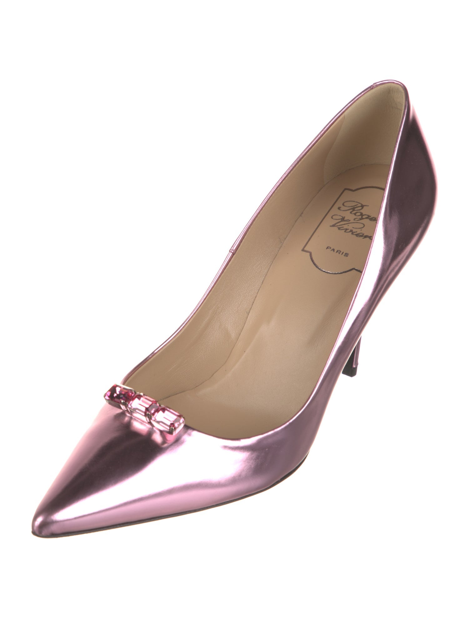 Roger Vivier Patent Leather Crystal Embellishments Pumps
