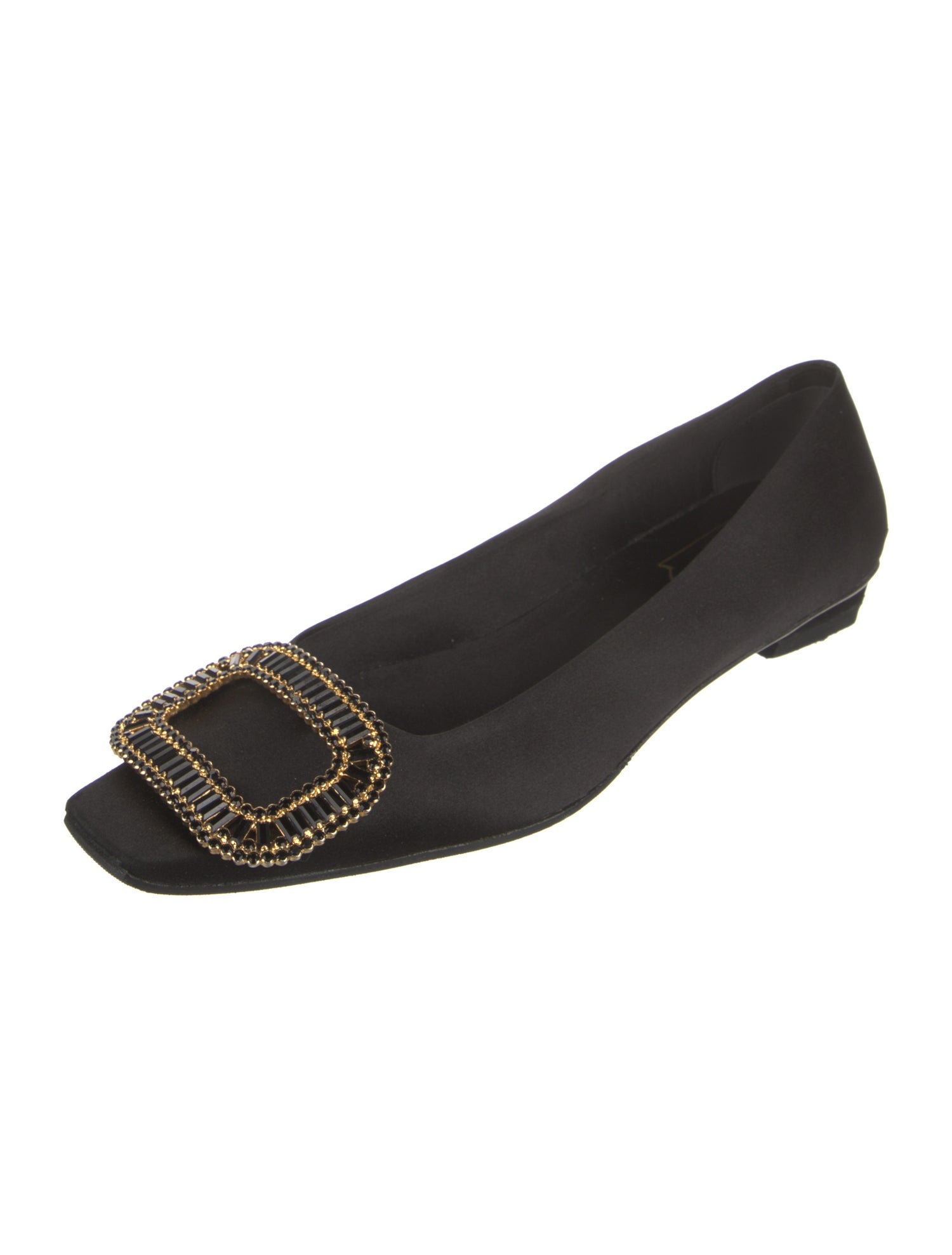 Roger Vivier Satin Crystal Embellishments Flats