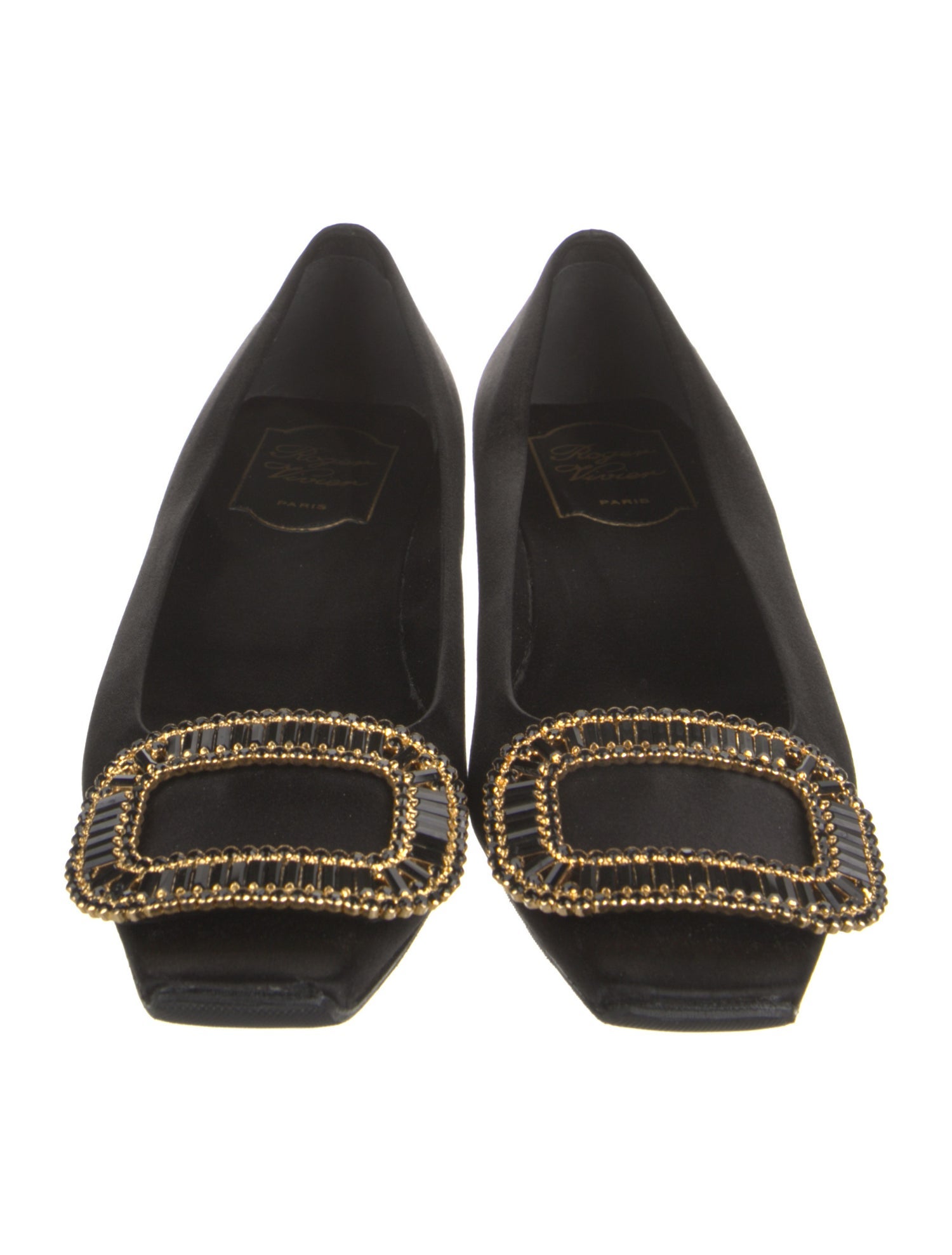 Roger Vivier Satin Crystal Embellishments Flats