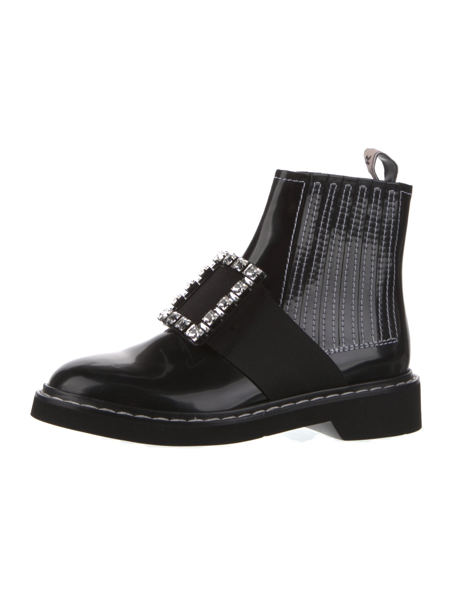 Roger Vivier Patent Leather Crystal Embellishments Chelsea Boots