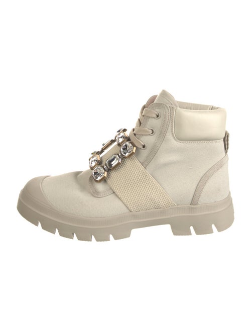 Roger Vivier Canvas Crystal Embellishments Combat Boots