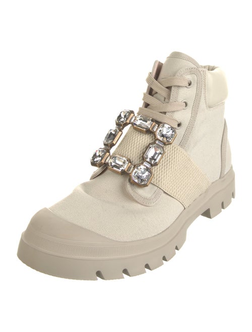 Roger Vivier Canvas Crystal Embellishments Combat Boots