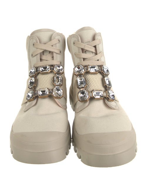 Roger Vivier Canvas Crystal Embellishments Combat Boots