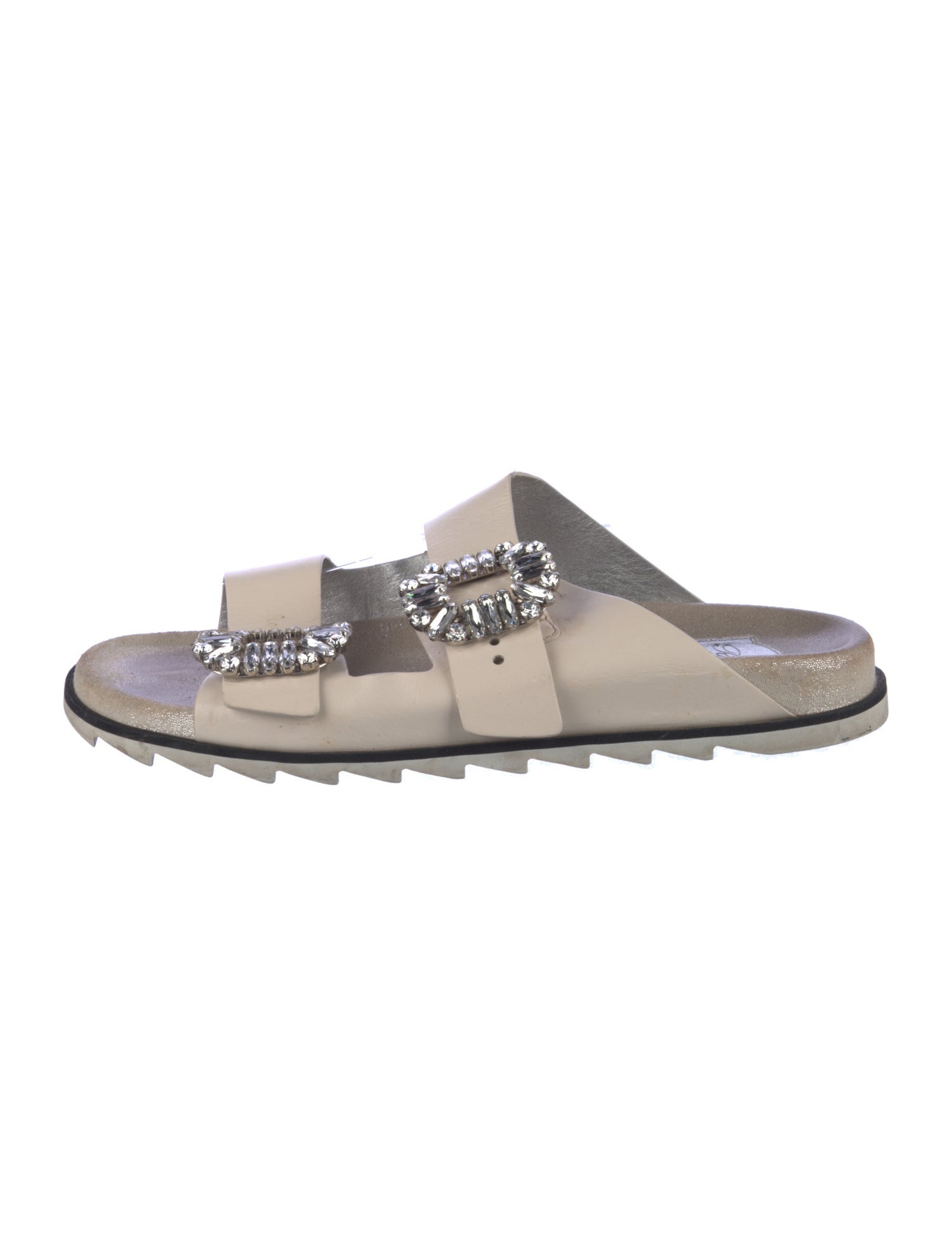Roger Vivier Leather Crystal Embellishments Slides