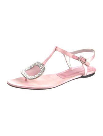 Roger Vivier Satin Crystal Embellishments T-Strap Sandals