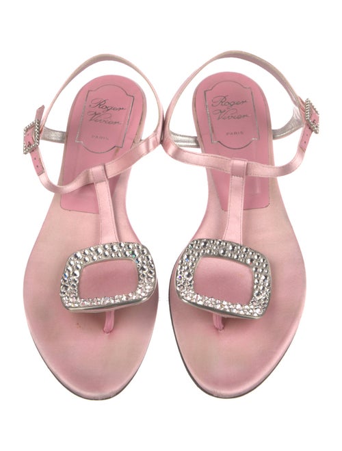 Roger Vivier Satin Crystal Embellishments T-Strap Sandals