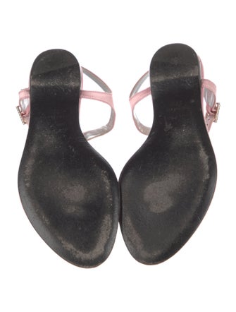 Roger Vivier Satin Crystal Embellishments T-Strap Sandals