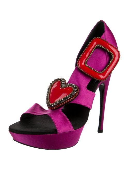 Roger Vivier Satin Crystal Embellishments Slingback Sandals