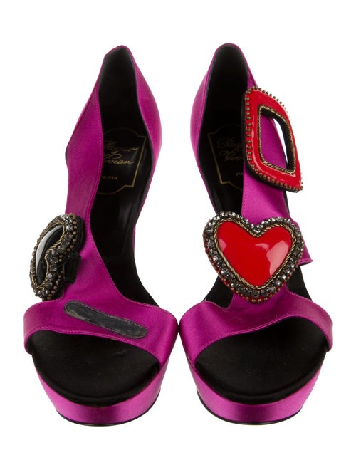 Roger Vivier Satin Crystal Embellishments Slingback Sandals