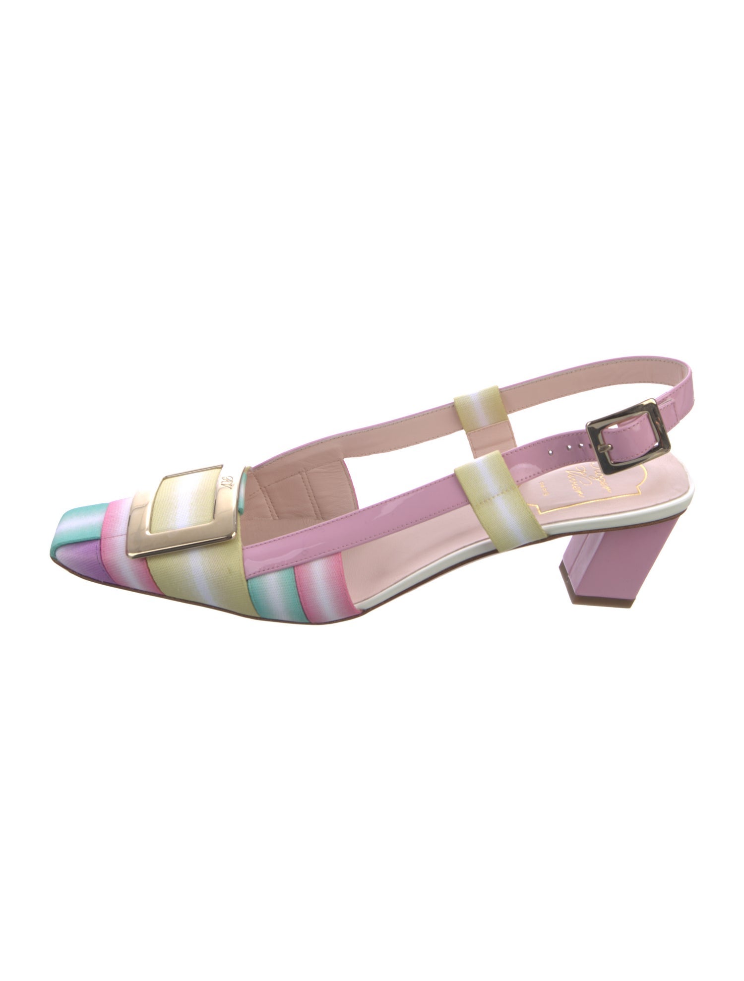 Roger Vivier Leather Colorblock Pattern Slingback Pumps