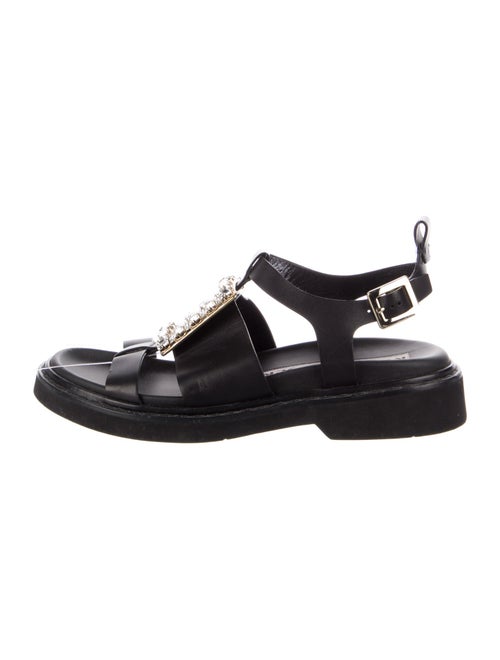 Roger Vivier Leather Crystal Embellishments T-Strap Sandals